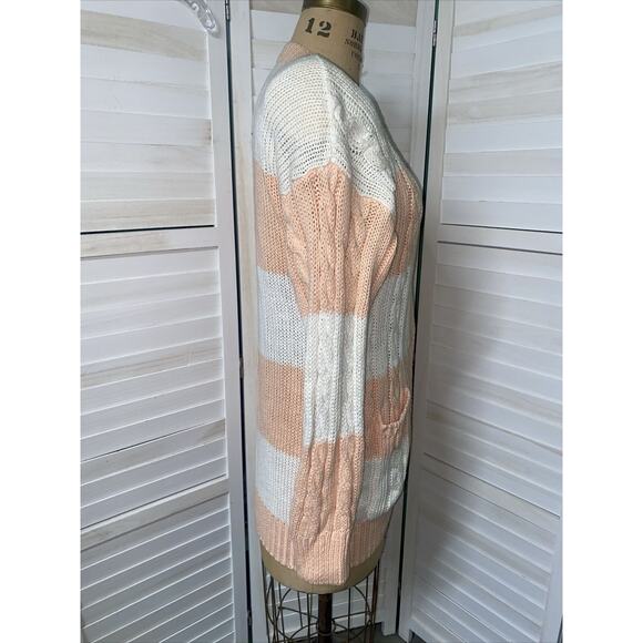 VINTAGE 80s Hunters Run Sweater Women’s White Peach Cardigan Ramie Cotton Medium - Picture 4 of 9